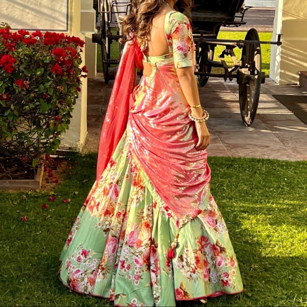 Floral Green and Pink Lehenga